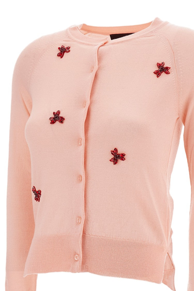 Simone Rocha Pink Crystal Floral Merino Wool-Silk Cardigan