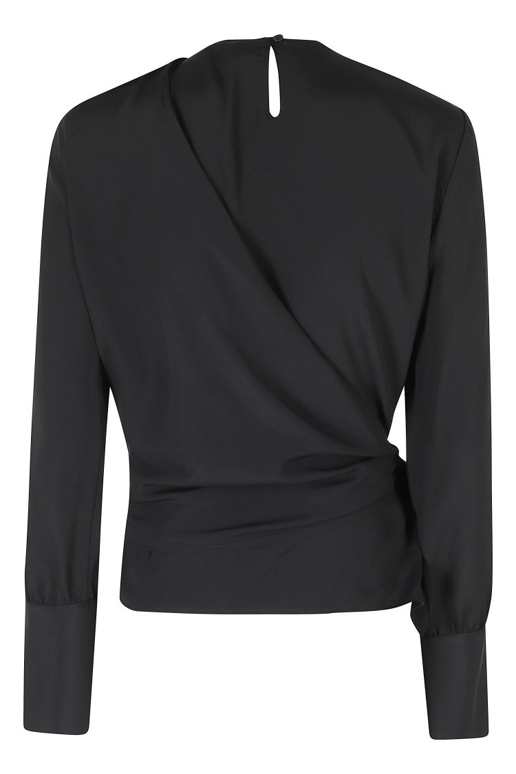 Federica Tosi Black One-Shoulder Removable Sleeve Acetate-Silk Blouse