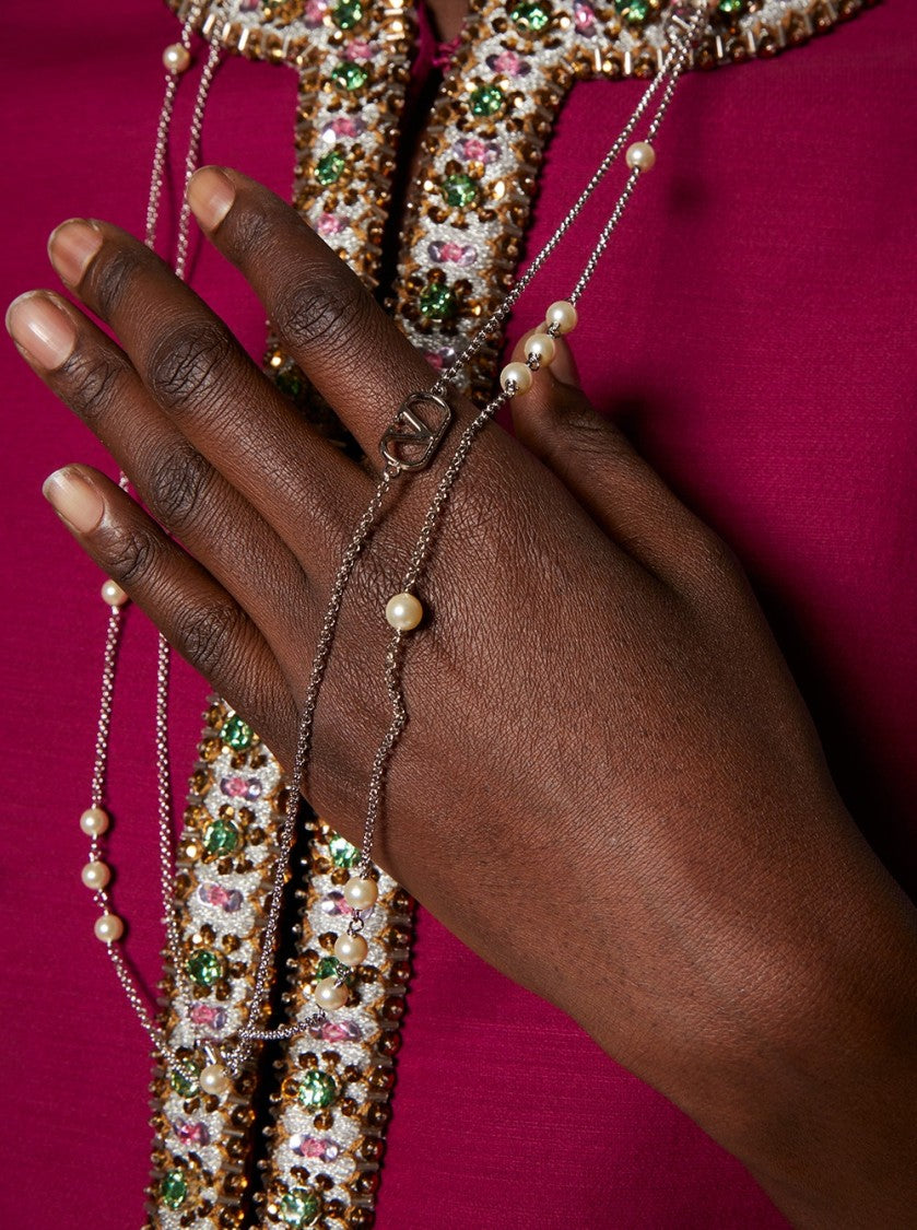 Valentino Vlogo Signature Necklace With Swarovski Pearls Palladium