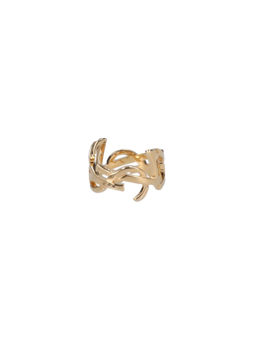 Saint Laurent Gold Logo Brass Ring