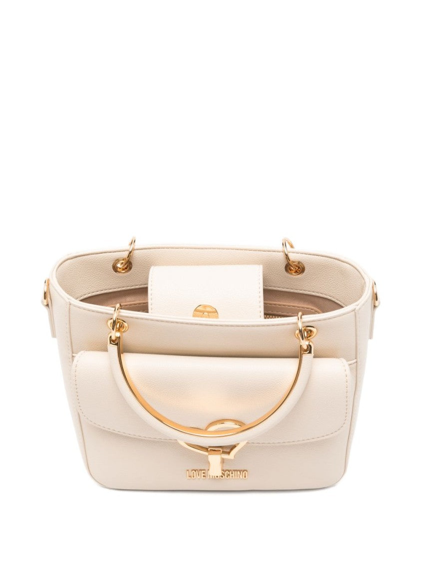 Love Moschino Structured Shoulder Bag In Smooth Faux Leather With Heart Clasp