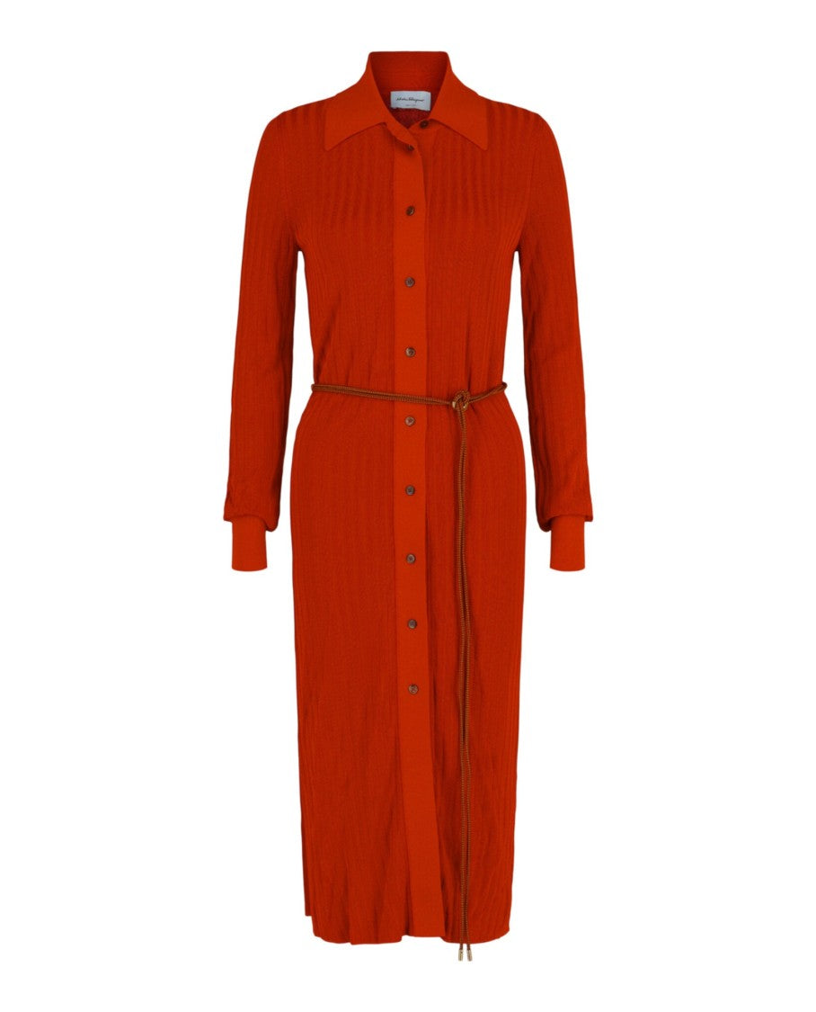 Ferragamo Ribbed Knit Midi Dress