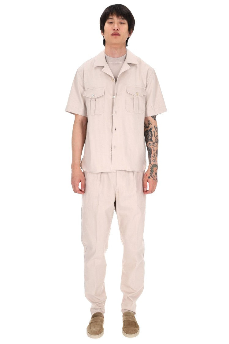 Eleventy Beige Herringbone Cotton Overshirt Shirt