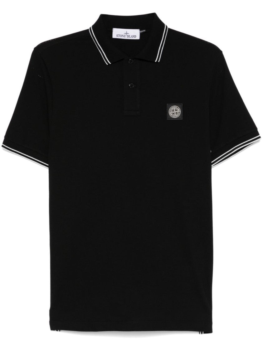 Stone Island Black Cotton/Elastane Blend Polo Shirt