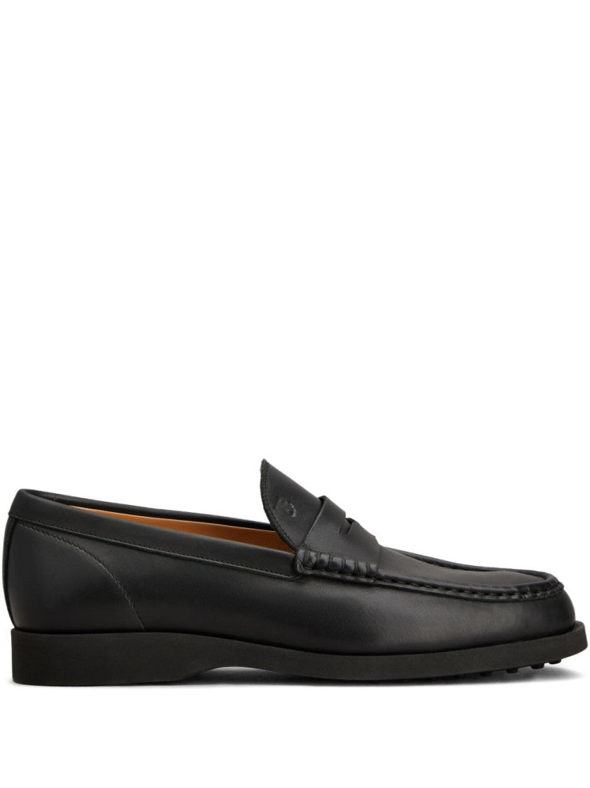 Tod's Penny Strap Black Leather Loafers With Subtle Stitching