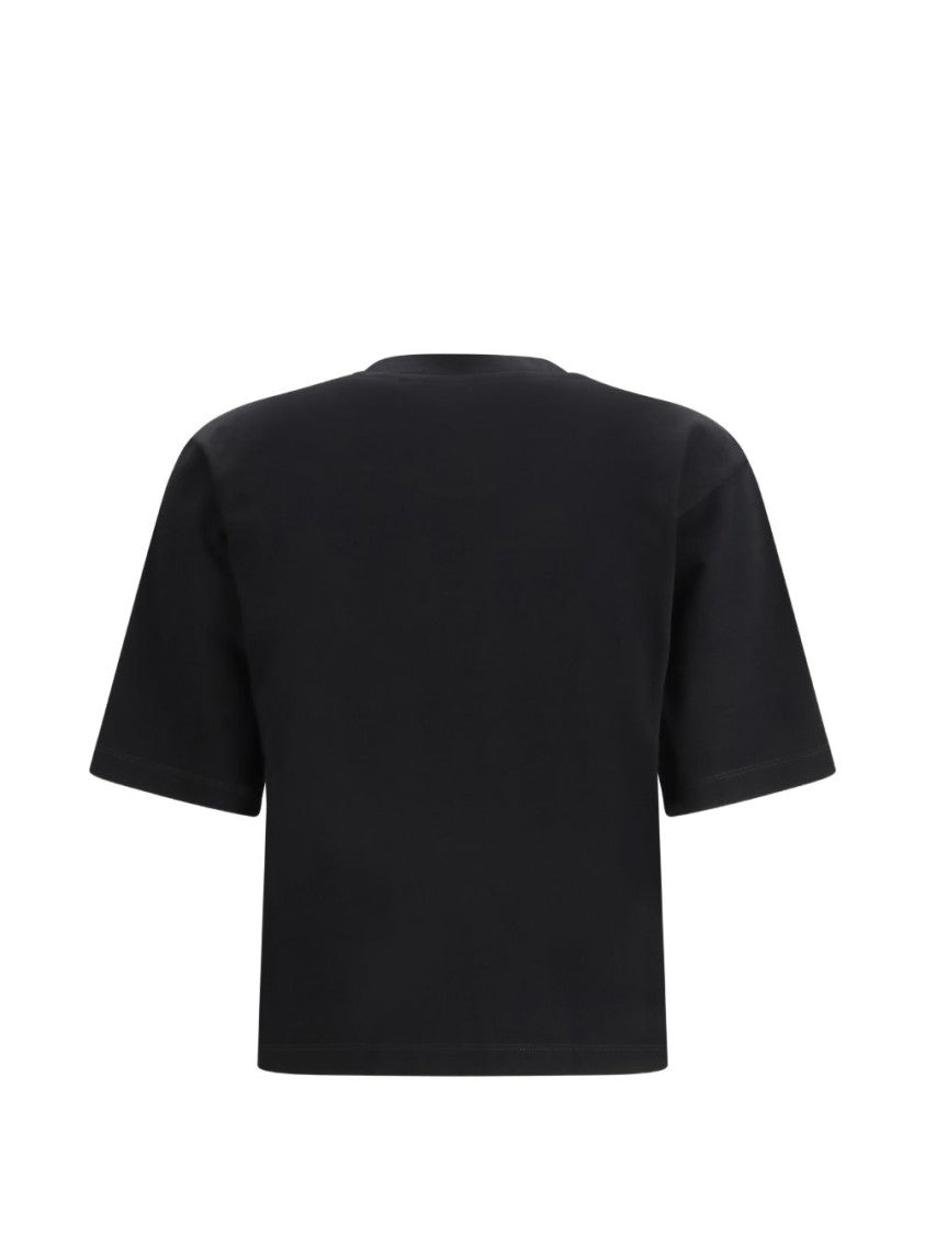 Off-White Cropped Black T-Shirt With Classic Crew Neckline
