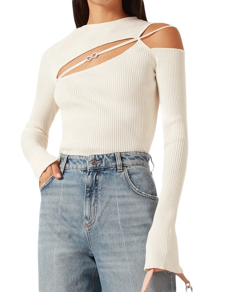 Mach & Mach Georgia Ivory Rib-Knitted Top