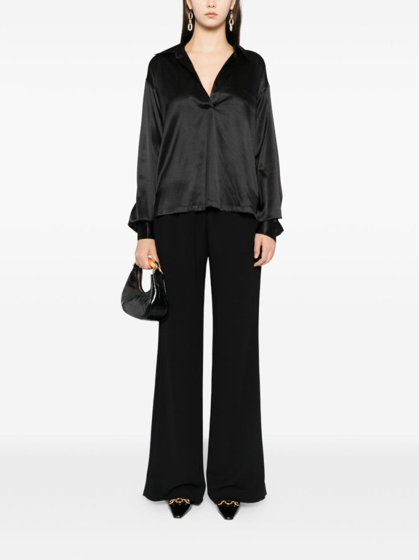 Tom Ford Black Polo Collar V-Neck Top