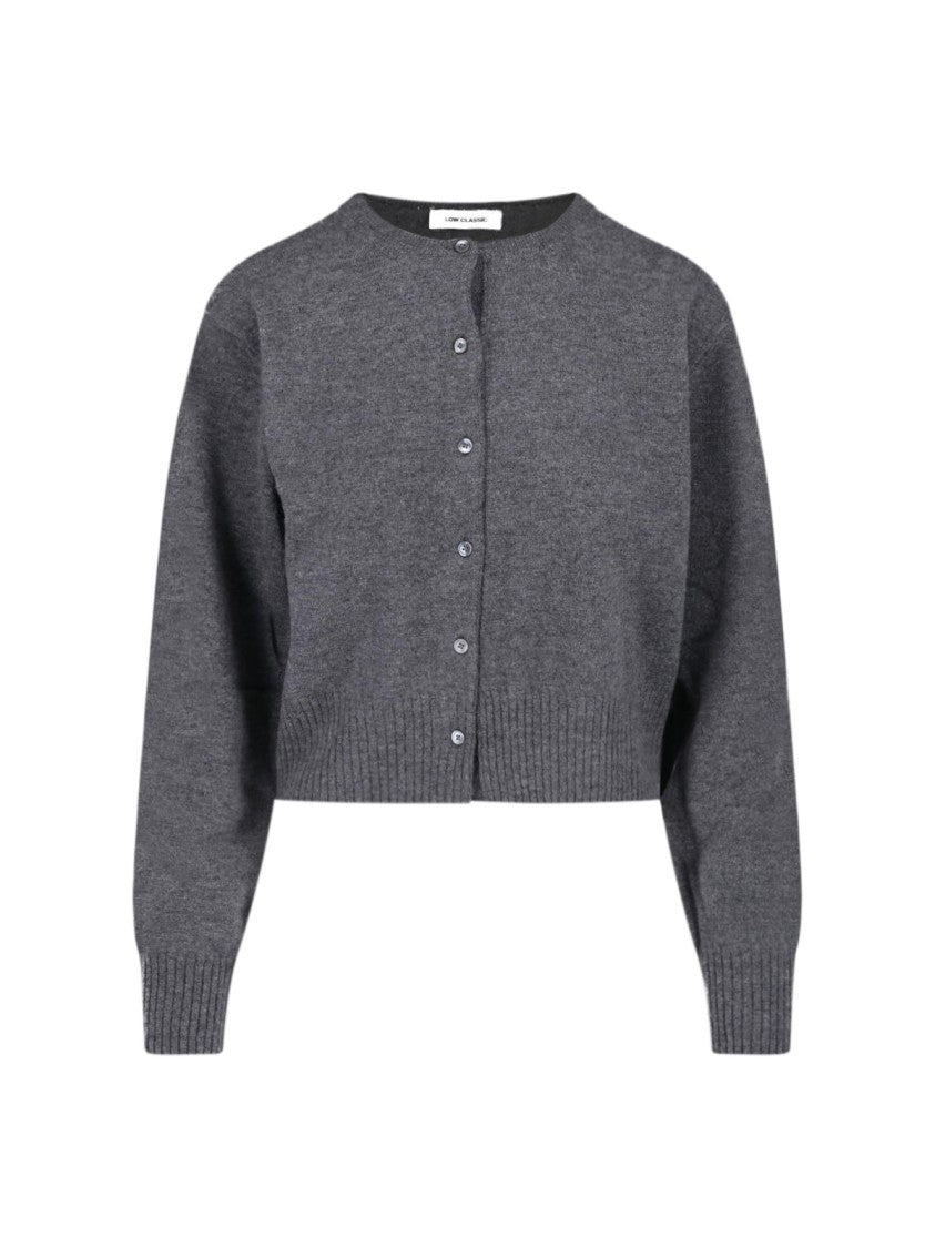 Low Classic Grey Cropped Round-Neck Wool Cardigan