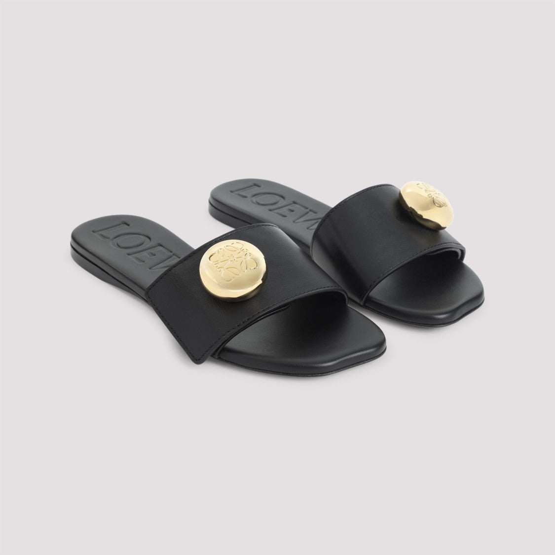 Loewe Pebble Slide Black Calf Leather Sandals