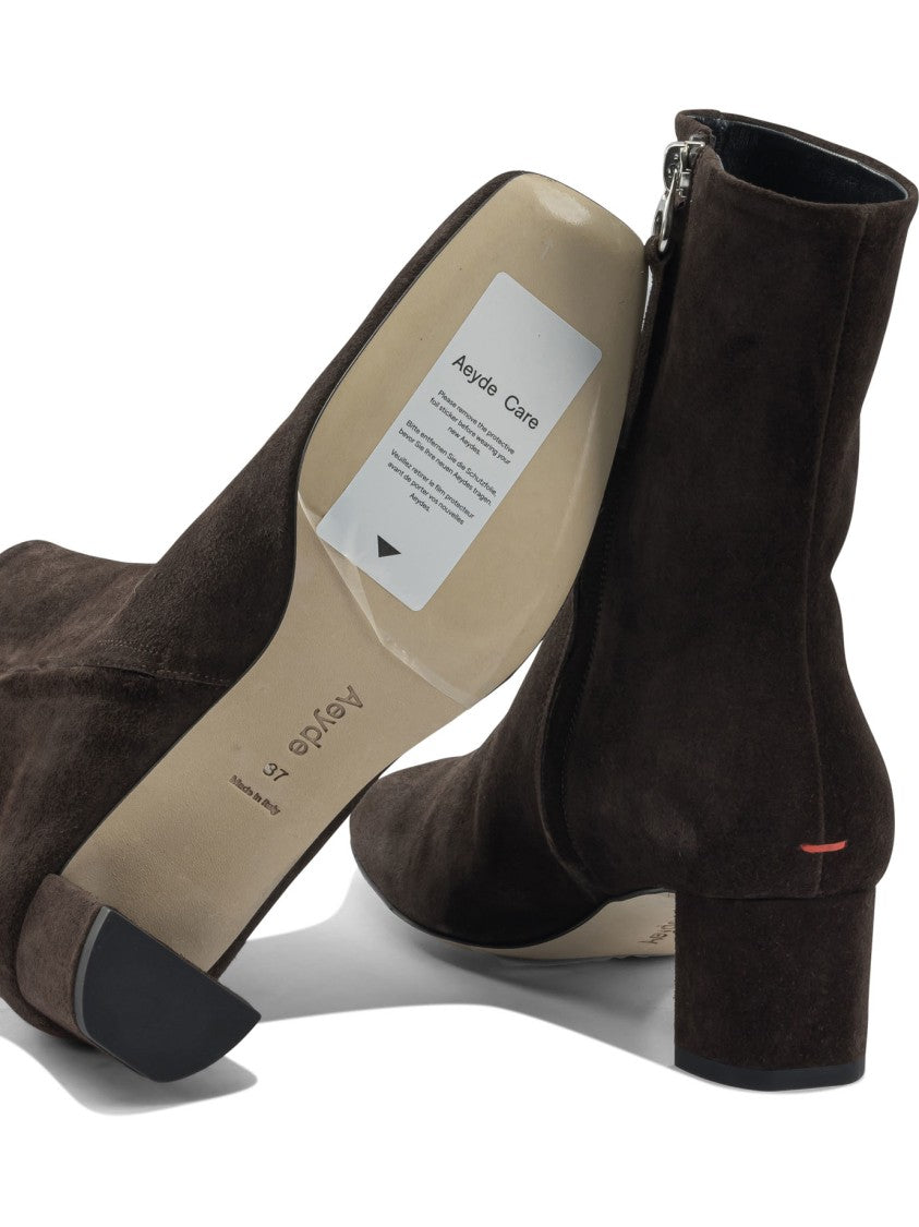 Aeydē Brown Suede Ankle Boots With Square Toe