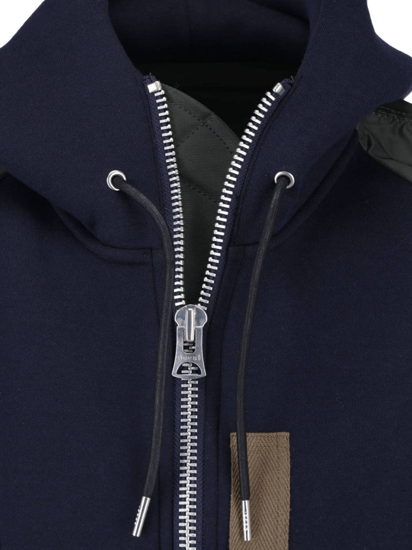 Sacai Hooded Bomber Jacket In Technical Fabric With Zip Closure