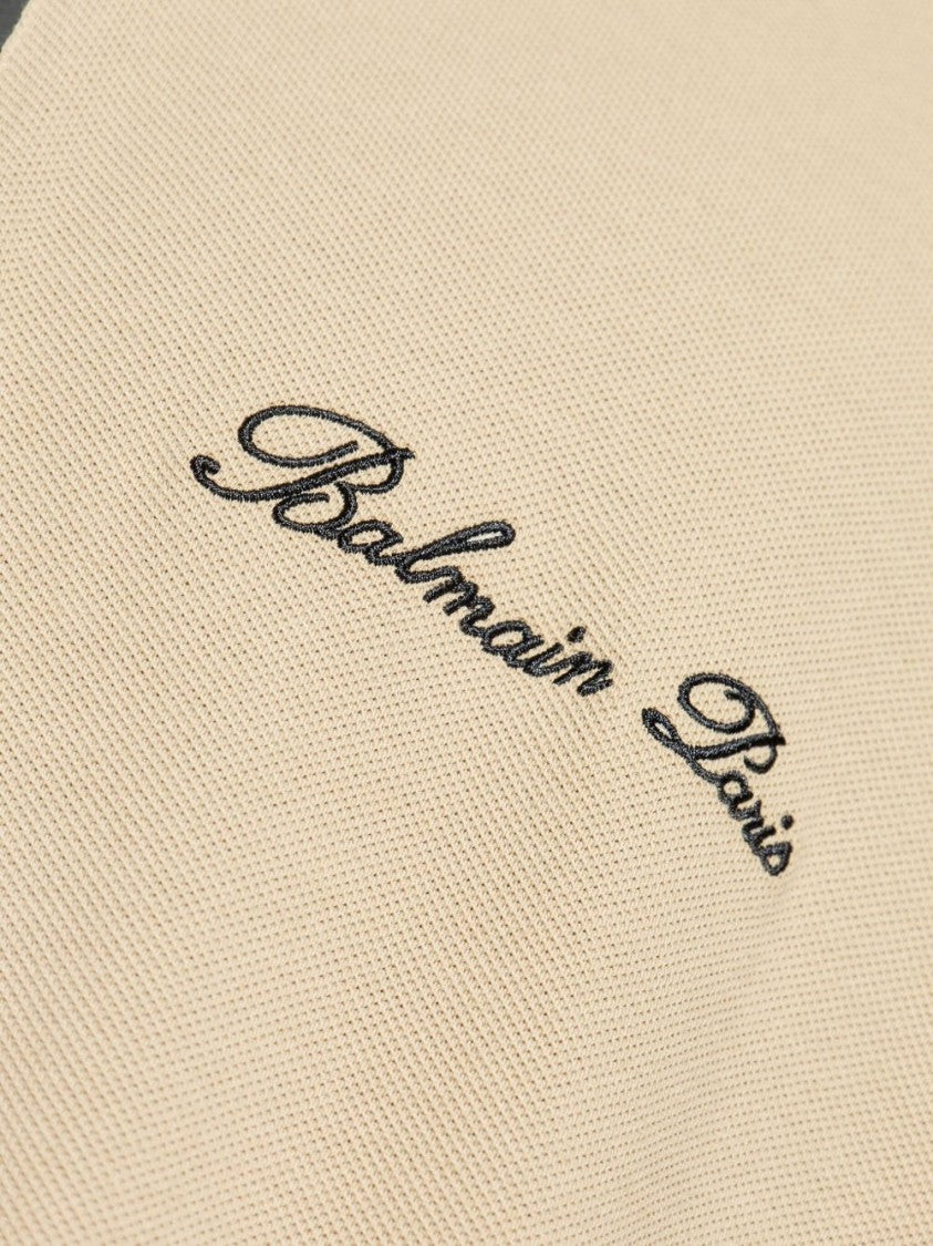 Balmain Beige Zip Fastening Embroidered Logo Polo