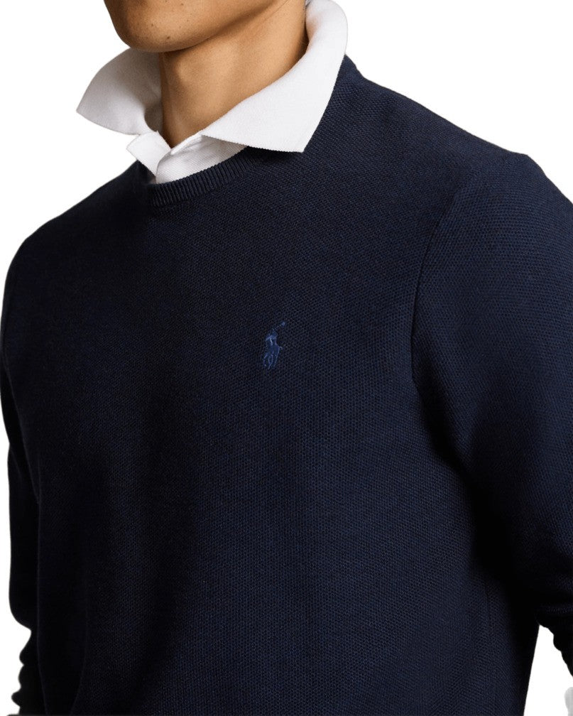 Polo Ralph Lauren Textured Knit Blue Sweatshirt With Ribbed Details
