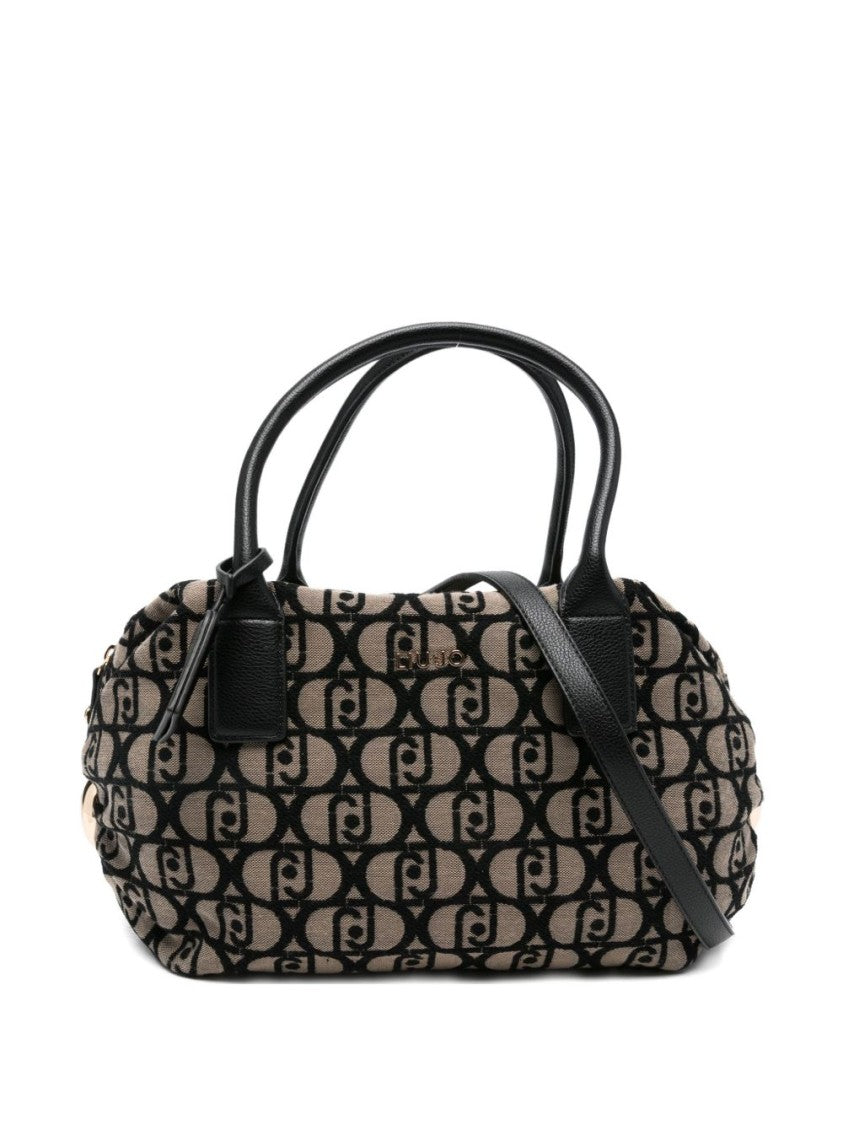 Liu Jo Monogrammed Brown Fabric Shoulder Bag