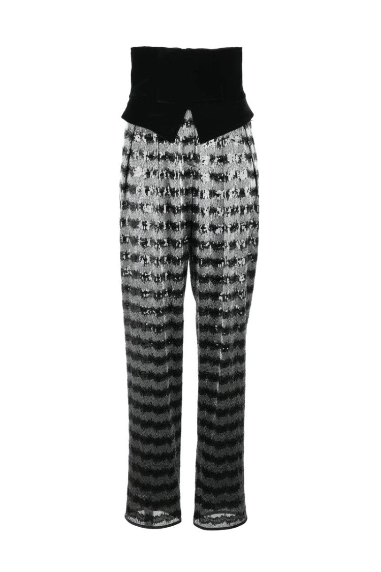 Emporio Armani High-Waisted Sequin Trousers - Silver/Black