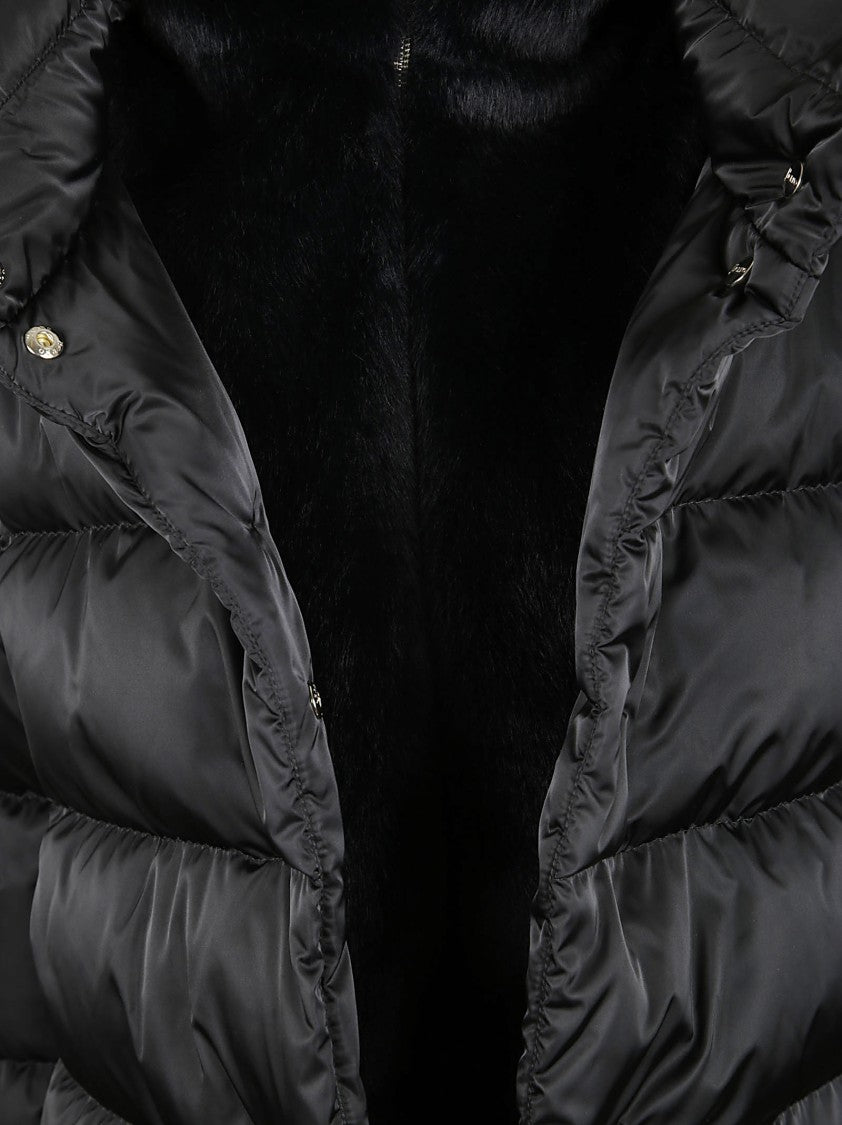 Herno A-Shape In Satin With Faux Fur Bib