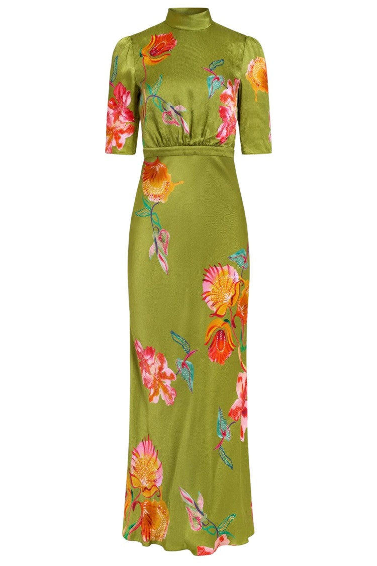 Saloni Lilia Garden Adele-B High Neck Double Bow Viscose Dress