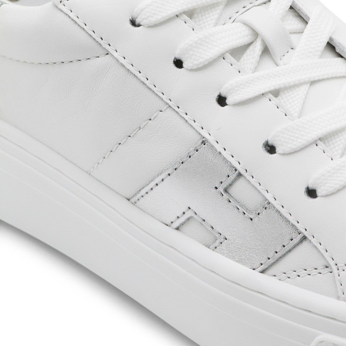 Hogan White Leather Sneakers With Silver Accents
