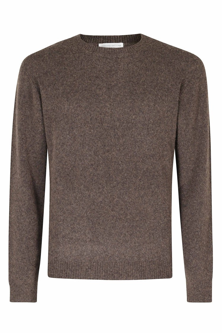 Roberto Collina Brown Crew Neck Ribbed Merino-Camel Blend Sweater