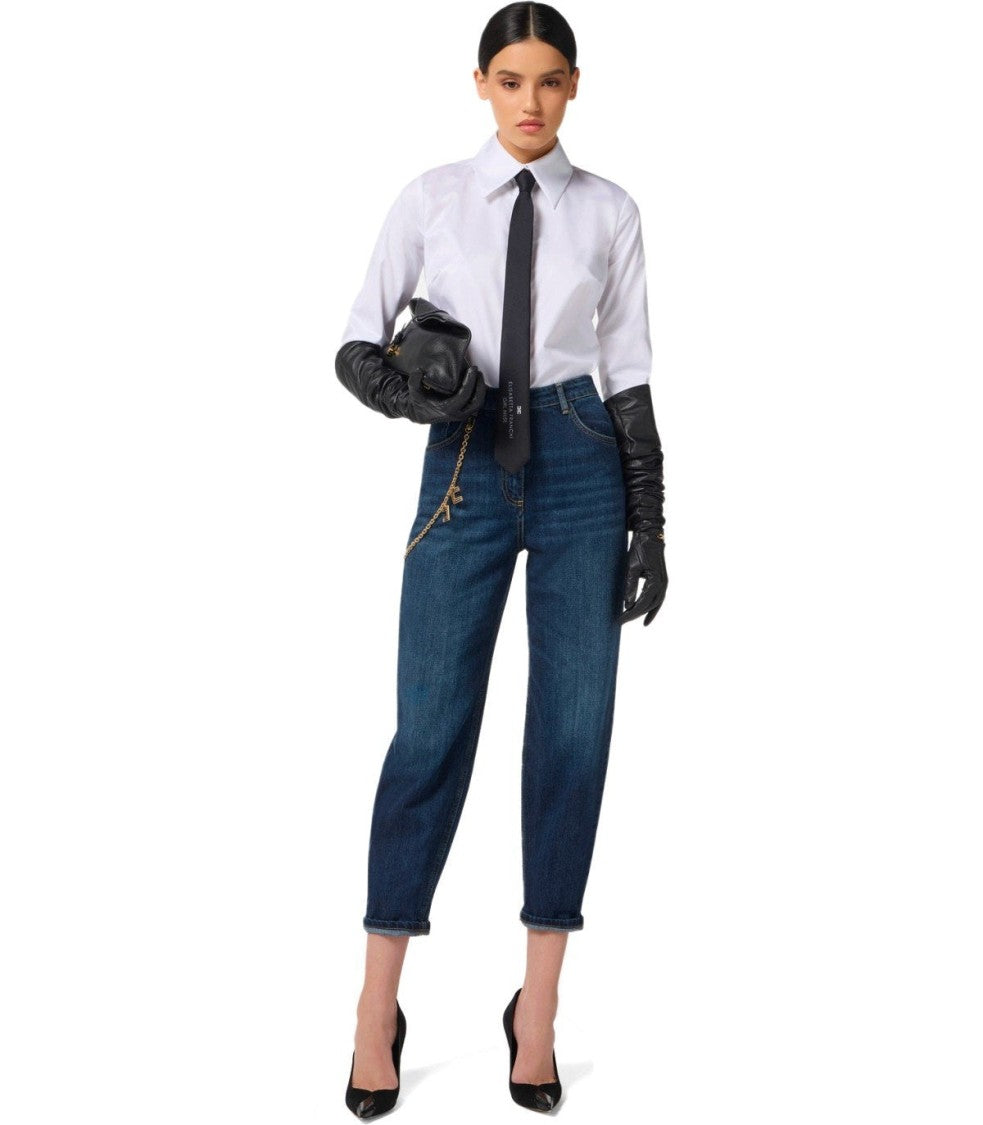 Elisabetta Franchi Capri Blue Denim Jeans With Removable Gold Chain