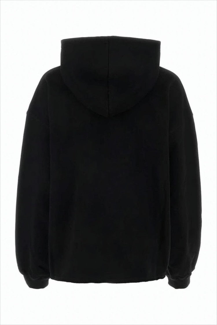 Marni Cropped Black Hoodie With Drawstring And Kangaroo Pocket