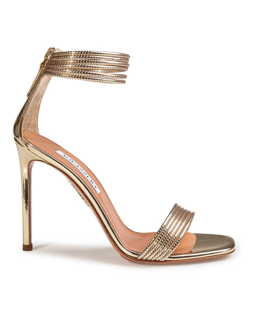 Aquazzura Gold Mirrored Leather Sway 105 Sandals