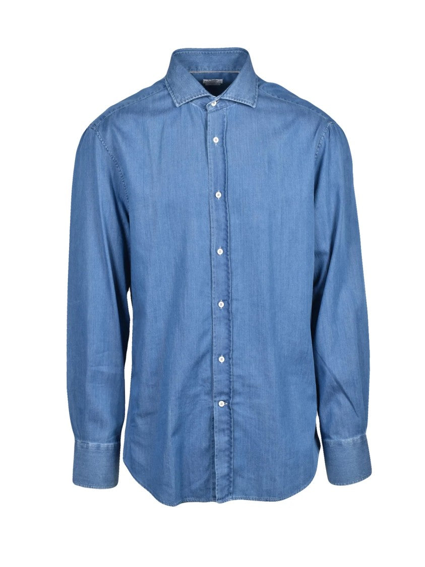 Brunello Cucinelli Tailored Blue Shirt With Classic Button-Down Front