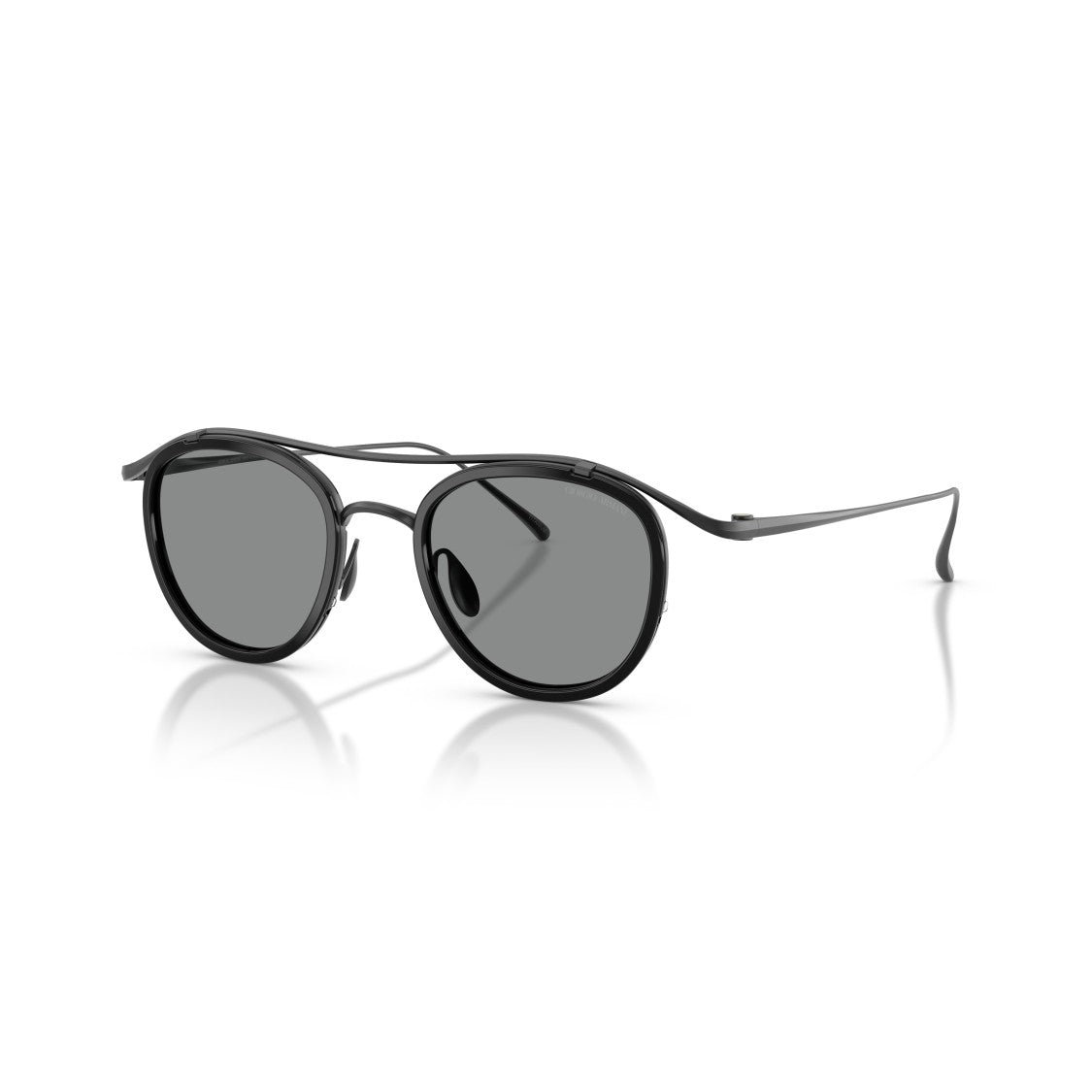 Giorgio Armani 0Ar6179t Rounded Black Titanium Sunglasses With Double Bridge Design