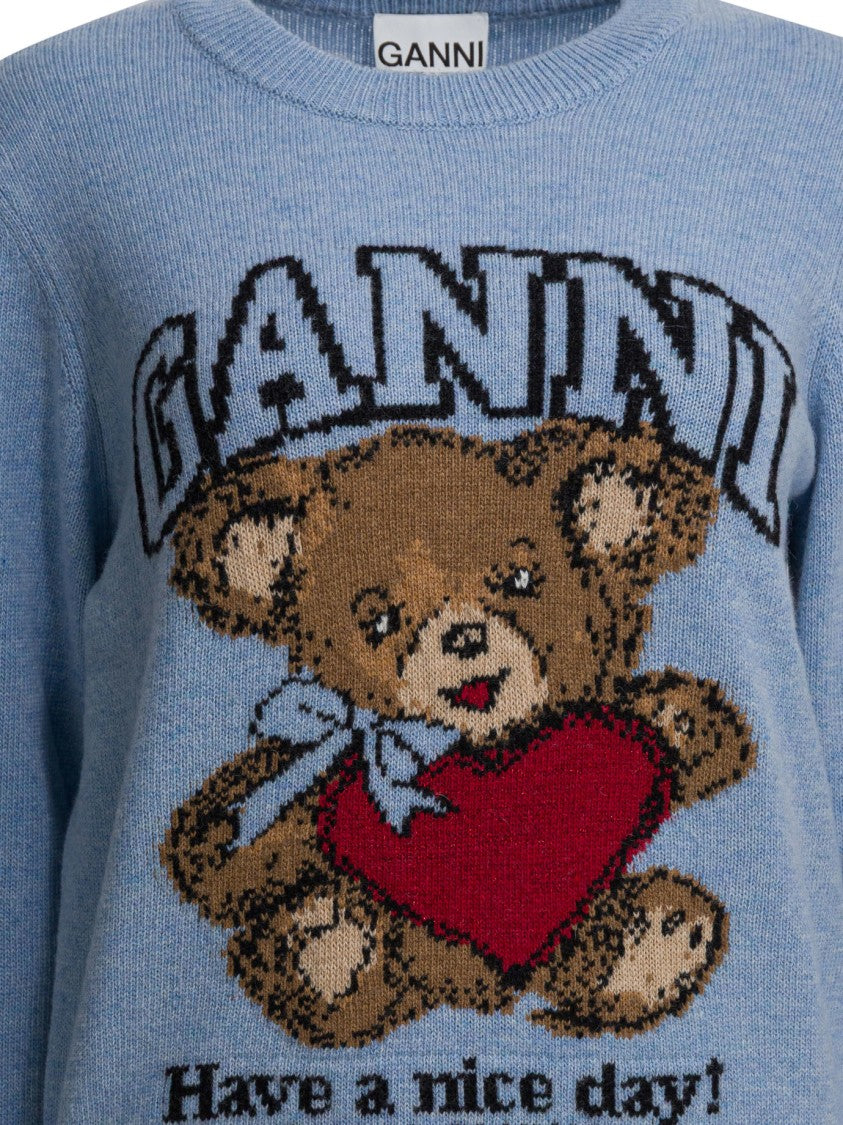 Ganni Wool Sweater With Teddy Bear