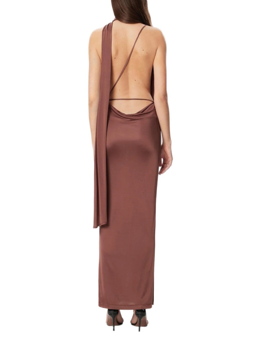 Amazuin Fluid Satin Jersey Maxi Dress With Halter Neckline And Draped Detail