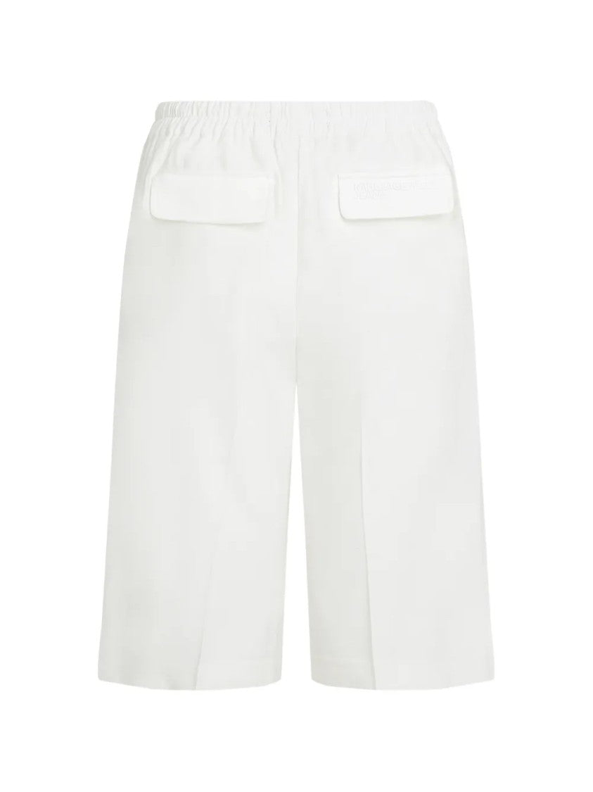 Karl Lagerfeld Relaxed Fit White Shorts With Elastic Waistband