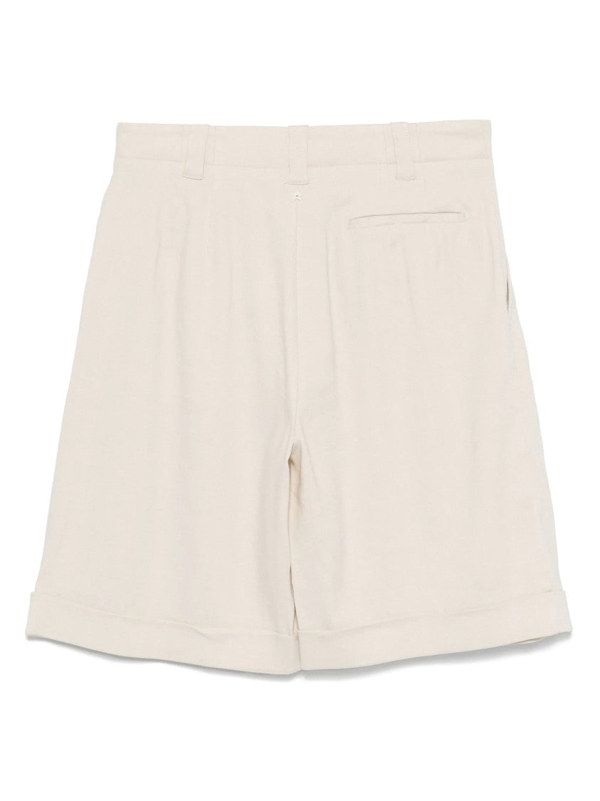 Lorena Antoniazzi Beige High-Waisted Pleated Cuffed Linen-Viscose Shorts