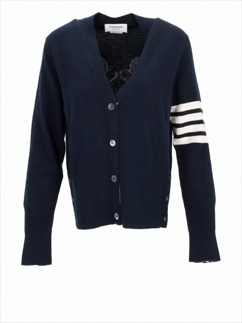 Thom Browne Wool Cardigan With Playful Gingerbread Features And Striped Sleeve