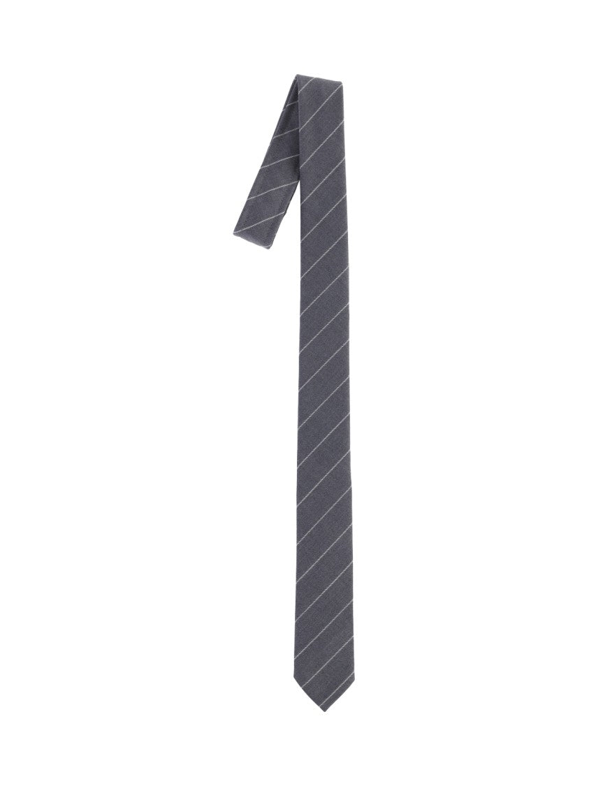 Thom Browne Grey Striped Wool Tie