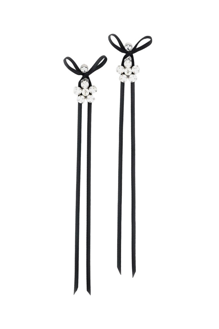Simone Rocha Silver Black Crystal Pearl Drop Earrings
