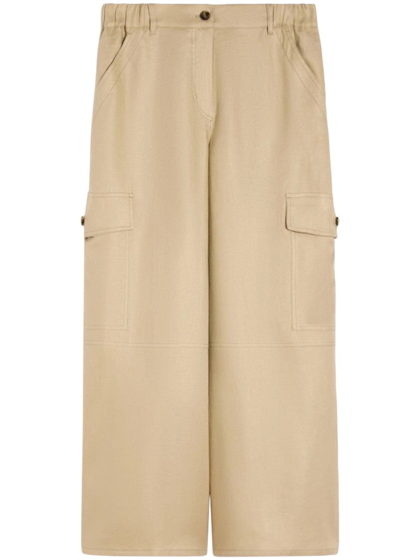 Max Mara Wide-Leg Linen Trousers With Cargo Pockets
