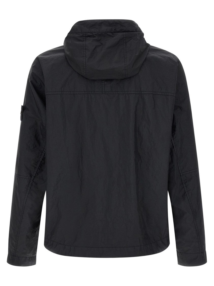 Stone Island Technical Black Jacket With Adjustable Hood And Drawstring Hem