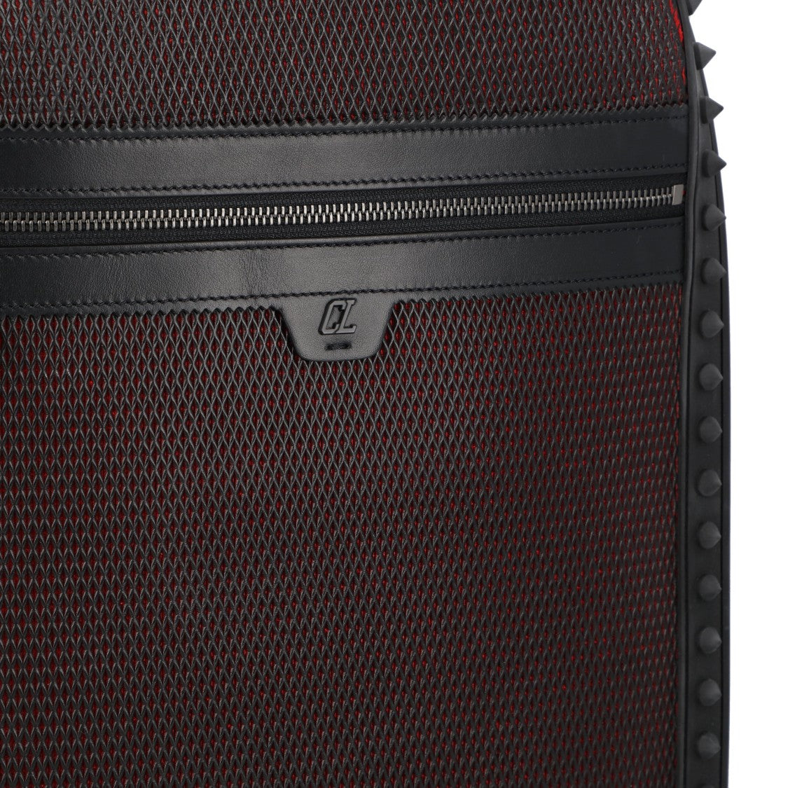 Christian Louboutin Iconic Black Mesh And Loubi Red Leather Backpack With Signature Spikes