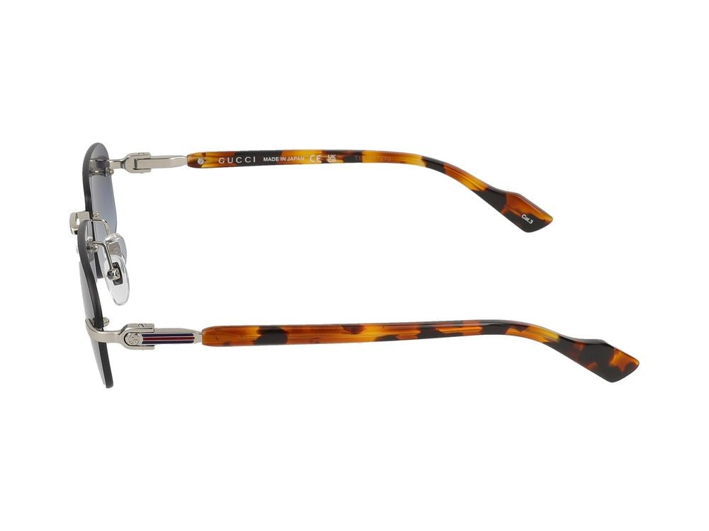 Gucci Silver Gradient Blue Lenses Rimless Square Sunglasses