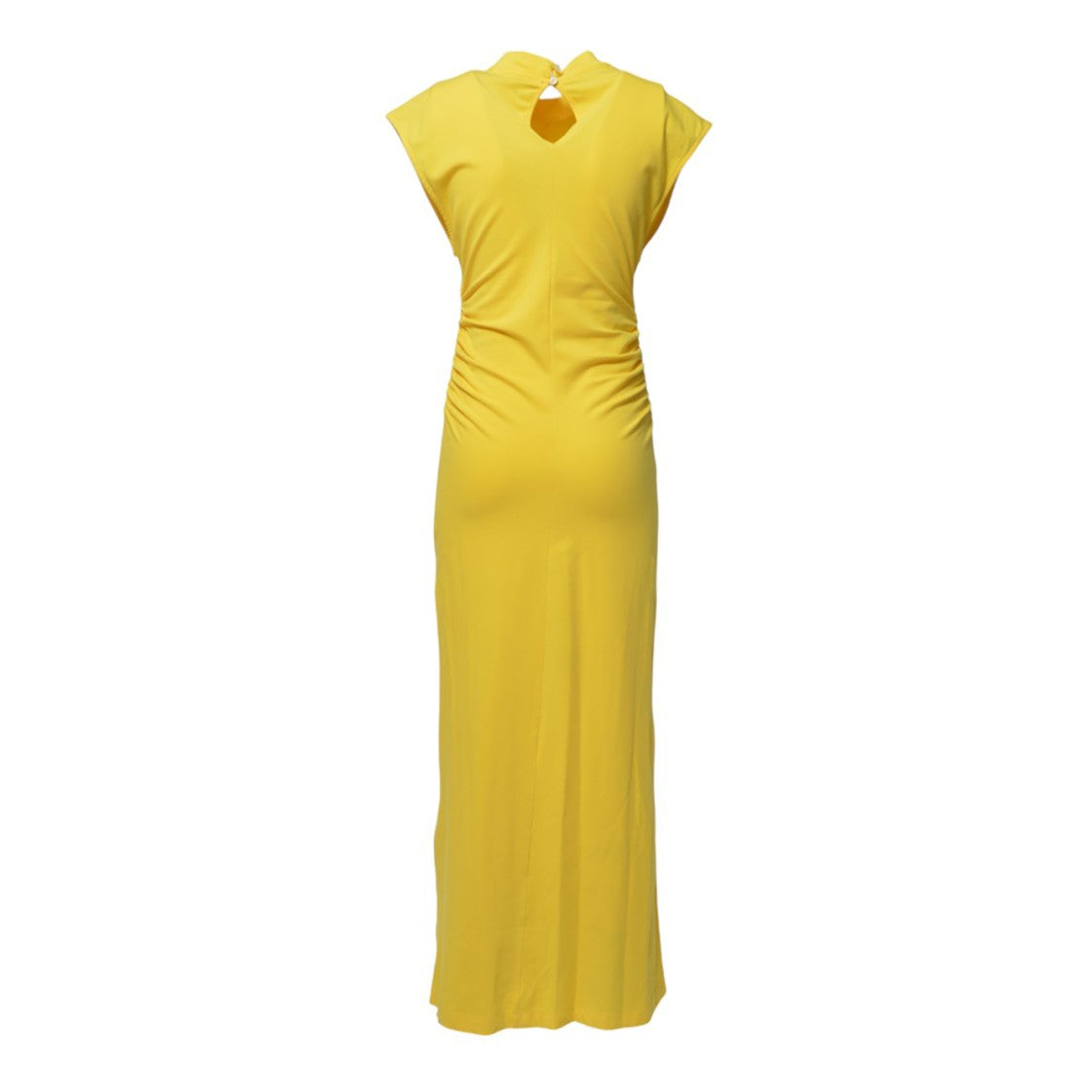 Msgm Long Yellow Cotton Dress With Pleated Details