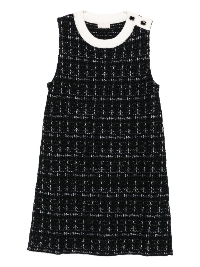 Liu Jo Checkered Tweed Mini Dress With Contrasting Neckline
