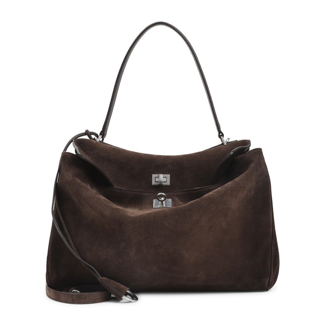 Balenciaga Spacious Brown Leather Handbag With Silver-Tone Closure