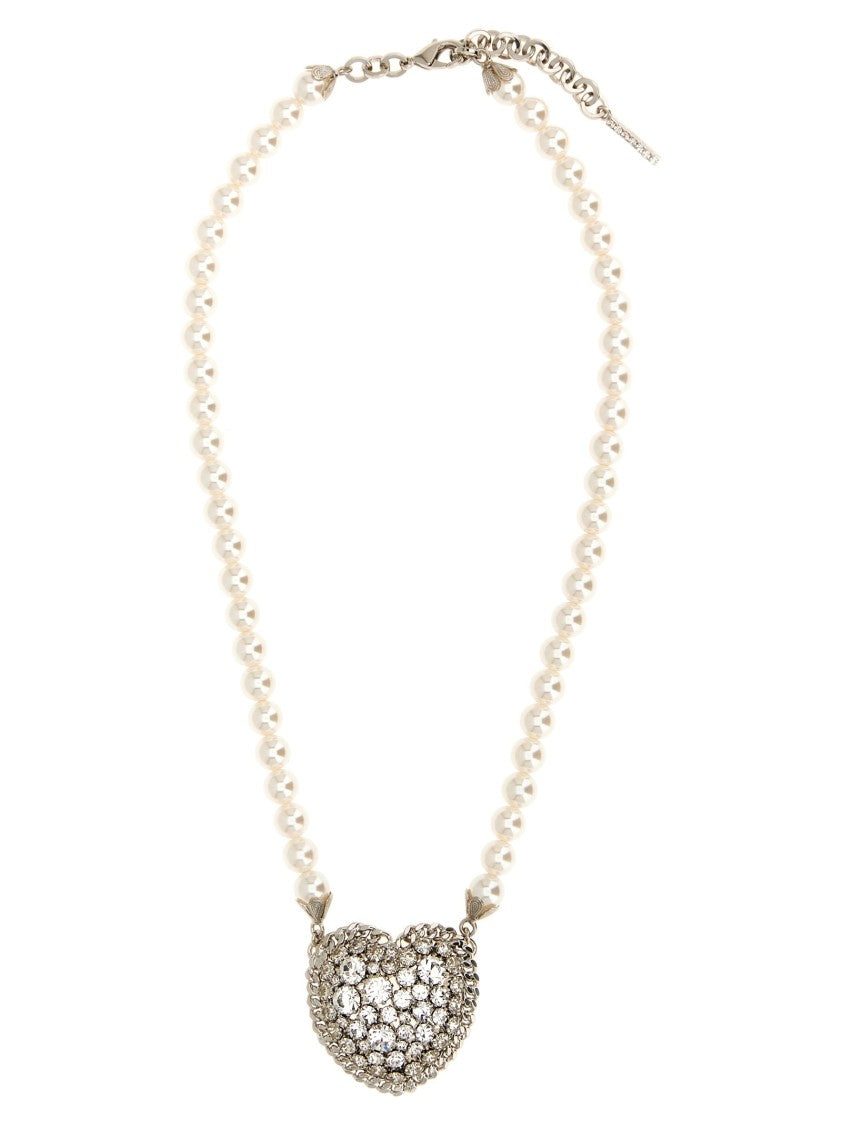 Alessandra Rich Pearl Heart Necklace