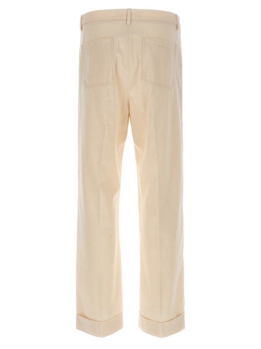 Valentino Garavani Melange Cotton Turn-Up Trousers With High Waist Design And Practical Pockets