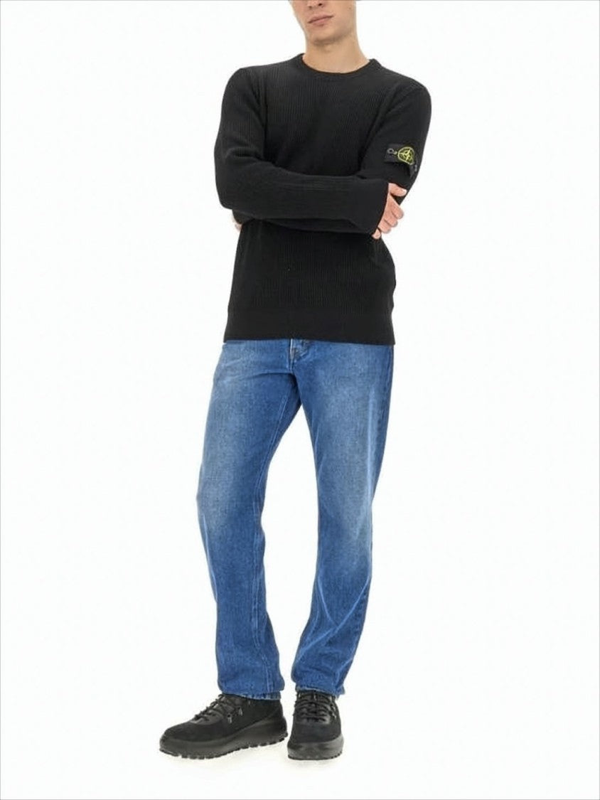 Stone Island Ribbed Wool Sweater With Distinctive Logo Patch