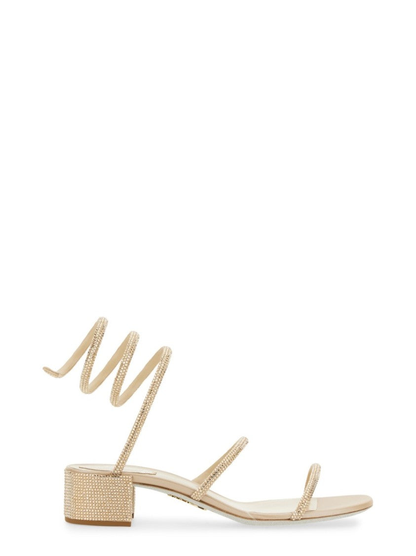 René Caovilla Gold Cleo Embellished Leather Sandals