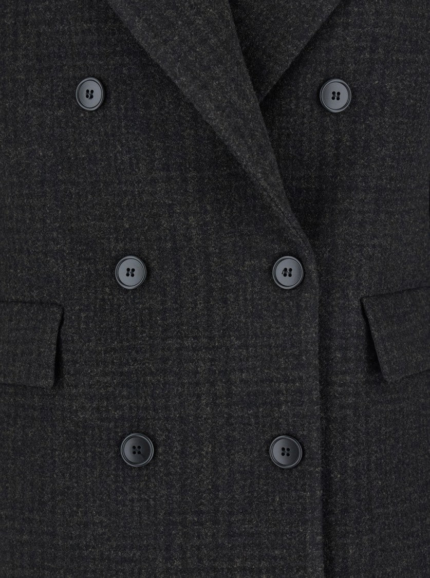 Plain Short Check Peacoat With Notched Collar