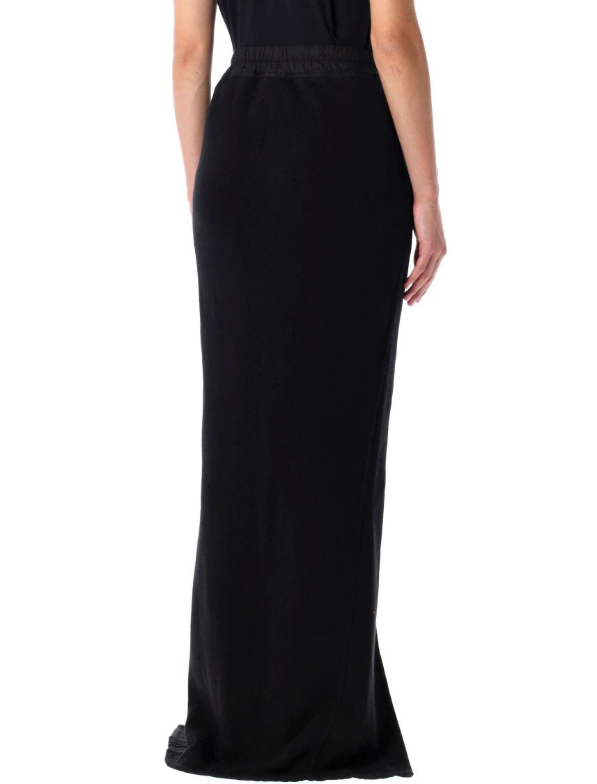 Drkshdw By Rick Owens Long Black Cotton Skirt With Front Slit