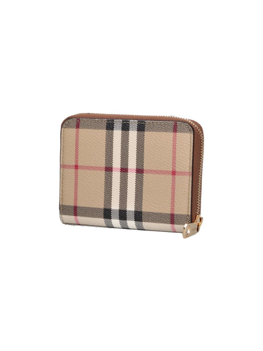 Burberry Beige Check Canvas Zip-Around Wallet